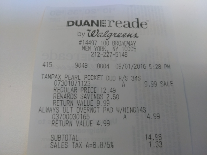 |<image-caption></p>
<p>Receipt from Duane Reade in Manhattan shows tax charged
<p></image-caption>|Kimberly M. Aquilina” title=”|<image-caption>
<p>Receipt from Duane Reade in Manhattan shows tax charged
<p></image-caption>|Kimberly M. Aquilina” /></div>
<p><!-- END scald=3315 --></div>
</div>
<p>Posting an angry tweet is still an option, but Cuomo’s office has offered a way for feminine hygiene purchasers to get their money back.</p>
<p>“On August 1, the New York State Department of Taxation and Financeinformedall retailers this exemption would take effect on September 1,” the office said in a statement.”If any New Yorker believes that they have been charged this tax, they should apply for a refund by submitting<a href=