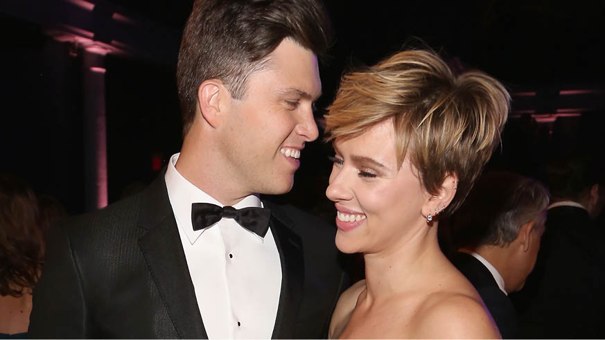 colin jost scarlett johansson red carpet debut