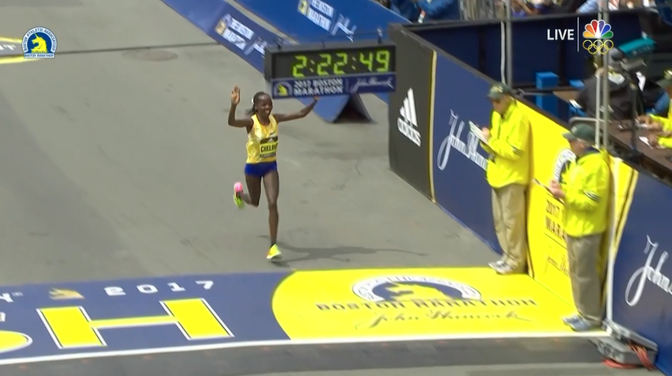 The second place female runner is Rose Chelimo of Bahrain.