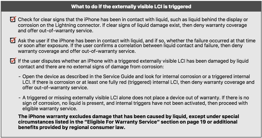 eaked Apple Document Visual/Mechanical Inspection Guide eligible for free repair or replacement water damage