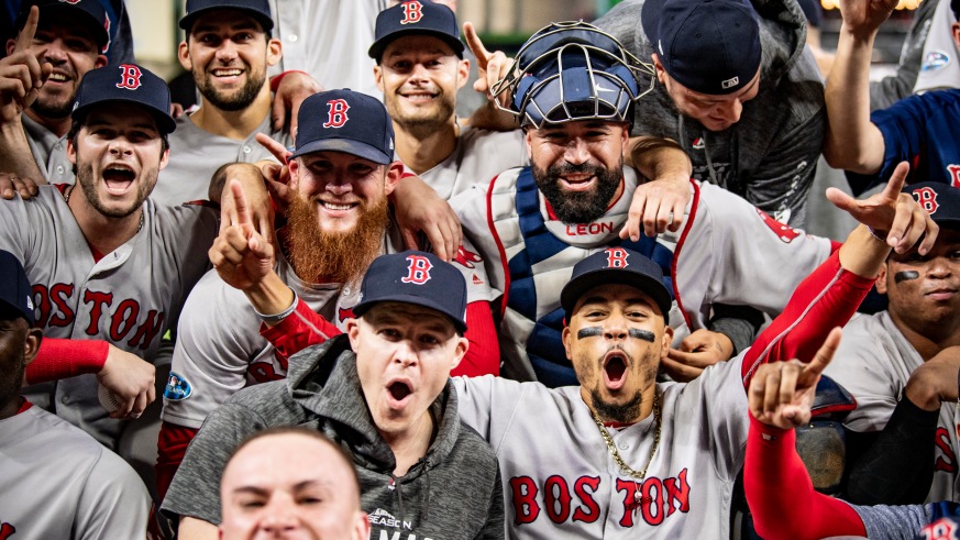 Fans cheer during the 2018 Boston Red Sox World Series victory