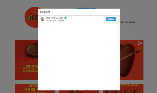 Reese's Instagram account only follows Reese Witherspoon