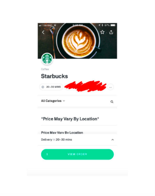 Starbucks delivery: Postmates